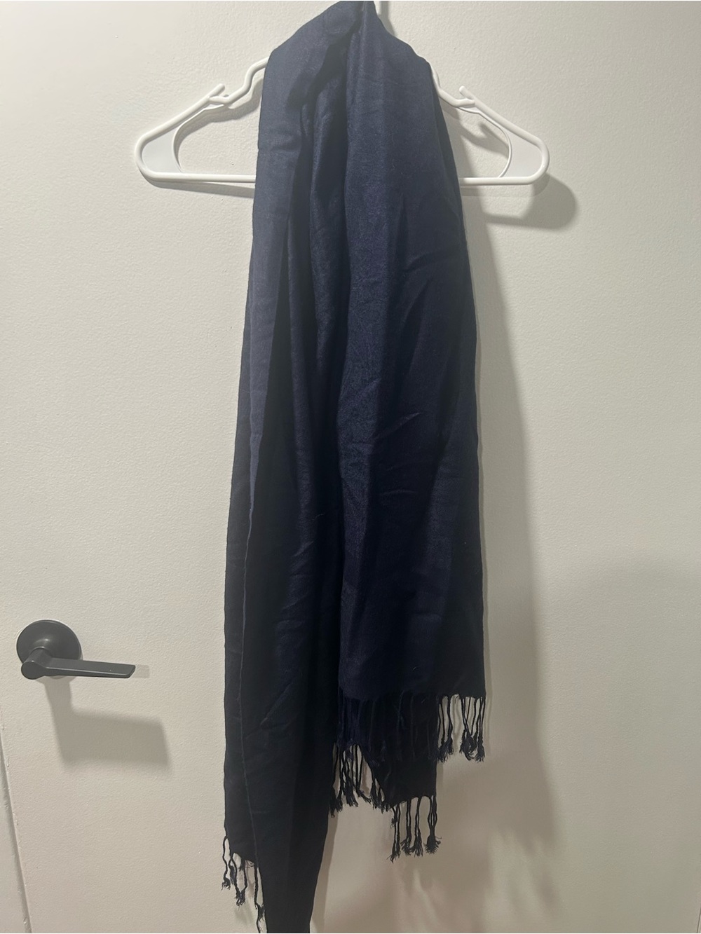 Navy Pashmina Silk Blend Wrap Scarf Fringe
